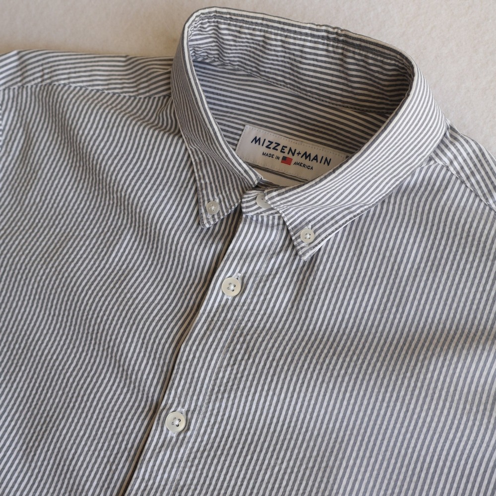 Mizzen+Main Button Down Shirt Mens Large Trim Fit Stripe Seersucker